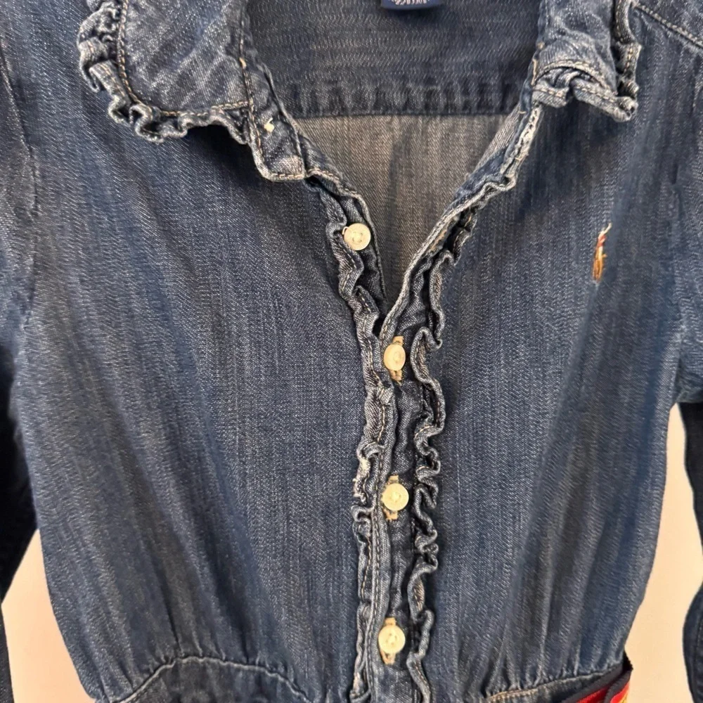 Ralph Lauren Girls Denim Button Up Dress, Long Sleeve Belt Size 5